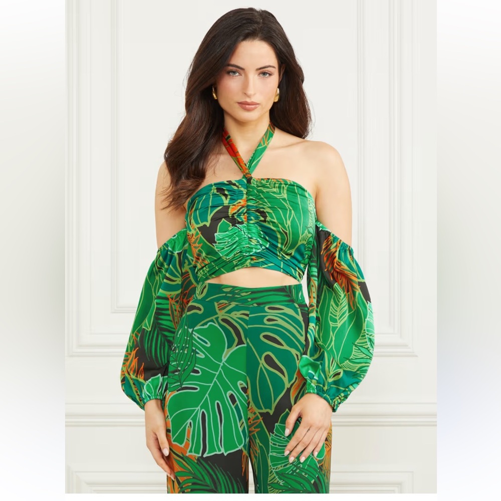 Marciano Green Tropical Print Crop Top - Size S
